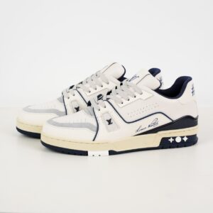 LOUIS VUITTON LV Trainer Sneaker 1ABFA9 in Green Grained Calf Leather & Monogram Canvas