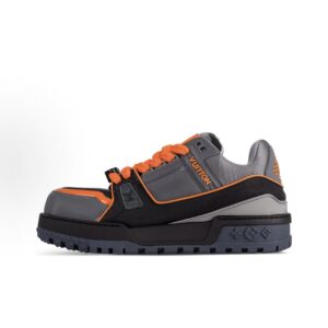 LOUIS VUITTON Trainer Maxi-Leather-Round Toe Lace-up-Low-Top-Sneakers-Men's-Gray Orange