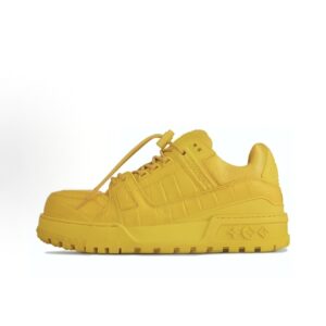 LOUIS VUITTON Trainer Maxi-Leather-Round Toe Lace-Up-Low-Top-Sneakers-Unisex-Yellow